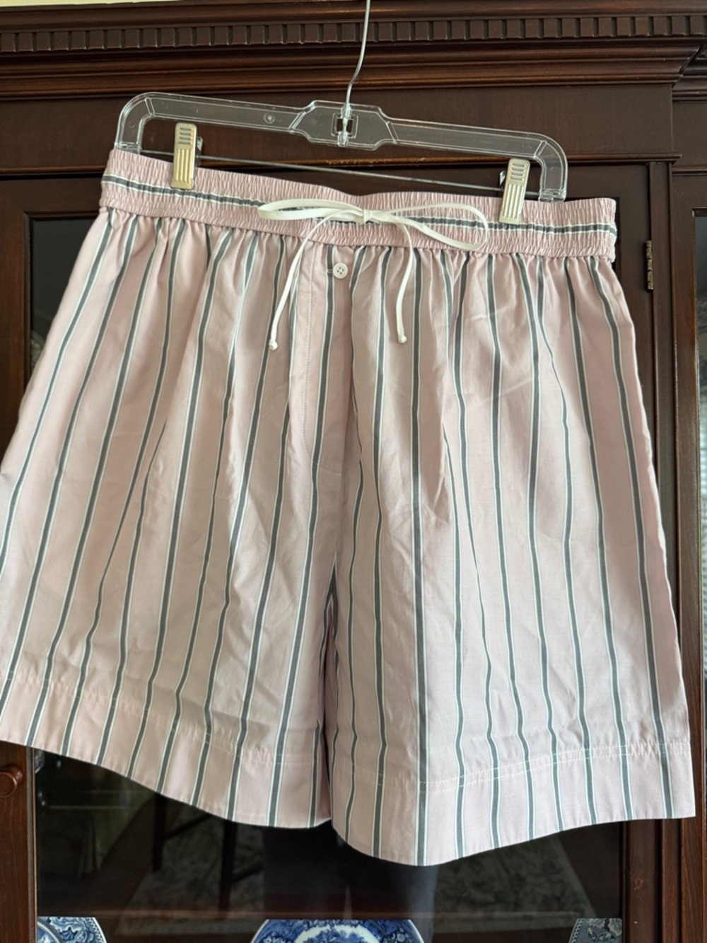 Light Pink Vertical Stripe Drawstring Bermuda Shorts